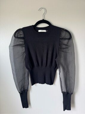 Organza Sleeve Black Knit Top